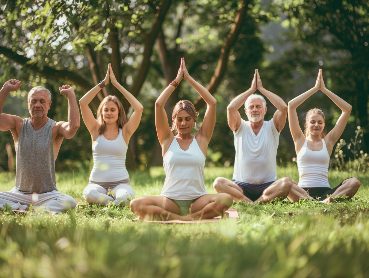 Жінка виконує асану йоги на природі